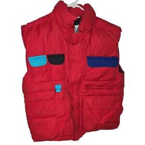 Vintage Brambilla of France Premium Down Puffer Cargo Vest Mens LRG Red Outdoor